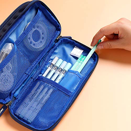 zunbo - 1 estuche de lápices con doble compartimento, estuche para lápices, lápiz escolar, gran capacidad para artículos de papelería para estudiantes, color Bleu foncé