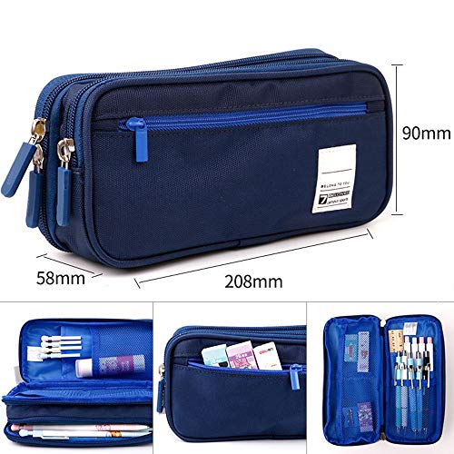 zunbo - 1 estuche de lápices con doble compartimento, estuche para lápices, lápiz escolar, gran capacidad para artículos de papelería para estudiantes, color Bleu foncé