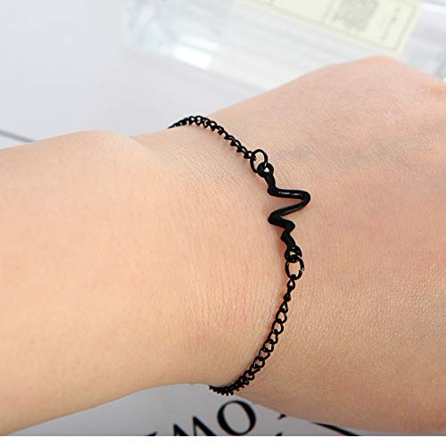 ZUOLUO Joyas de Mano Cadena de Mano Pulsera Dulce Un Rayo Pulsera Frecuencia de la Pulsera Deseo Pulseras Latido del corazón Pulsera Black