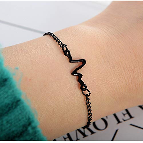 ZUOLUO Joyas de Mano Cadena de Mano Pulsera Dulce Un Rayo Pulsera Frecuencia de la Pulsera Deseo Pulseras Latido del corazón Pulsera Black