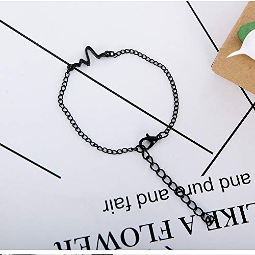 ZUOLUO Joyas de Mano Cadena de Mano Pulsera Dulce Un Rayo Pulsera Frecuencia de la Pulsera Deseo Pulseras Latido del corazón Pulsera Black