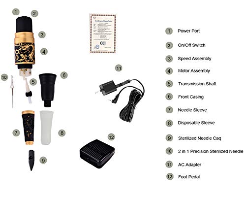 Zwen Kits de máquina de Maquillaje Permanente Golden Dragon Profesional Máquina de Tatuaje cosmética de Labios con lápiz de Ojos Original de Taiwán con Aguja de Tatuaje,B