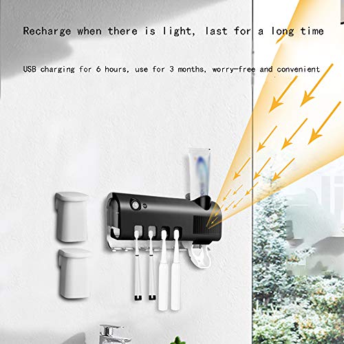 ZXGQF Soporte para Cepillo de Dientes Soporte de esterilizador eléctrico para Cepillo de Dientes UV y Juego automático de dispensador de Pasta de Dientes, para baño Familiar (Black)