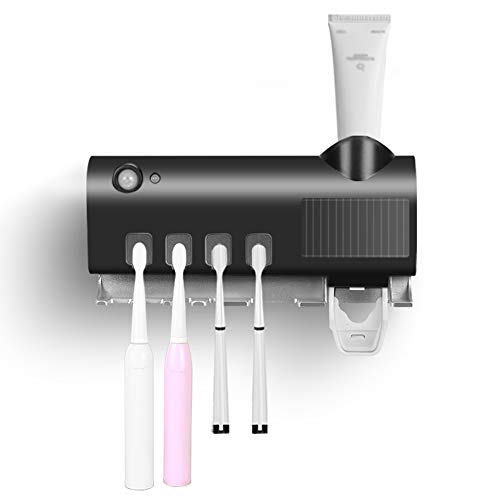 ZXGQF Soporte para Cepillo de Dientes Soporte de esterilizador eléctrico para Cepillo de Dientes UV y Juego automático de dispensador de Pasta de Dientes, para baño Familiar (Black)