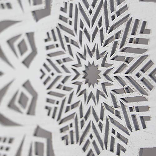 -Mandala de Pared Calada, Fabricada artesanalmente en España- Mandala 3D Cuadrada Pintada a Mano- Modelo Mosaico 123 (Blanco Envejecido, 50X50)