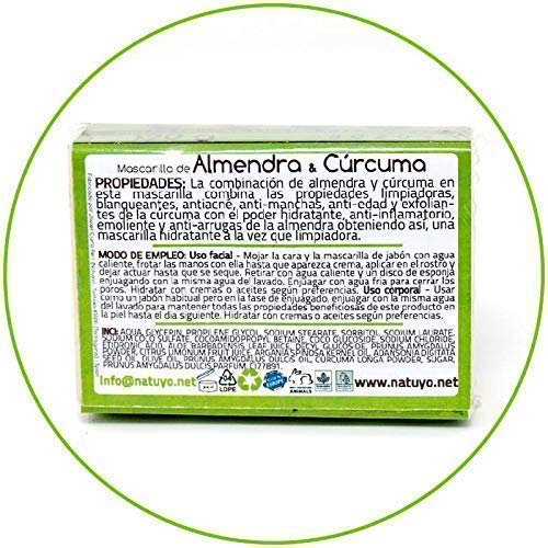 - Mascarilla de jabón NATUYO blanqueante de ALMENDRA & CÚRCUMA.- Para la prevención de arrugas, eliminar manchas de la piel y propiedades anti-acné.