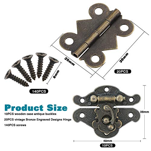 10 piezas de diseño retro gabinete decorativo joyería caja de madera cerrojo antiguo cerrojos con 20 piezas grandes bisagras en forma de mariposa con 140 tornillos