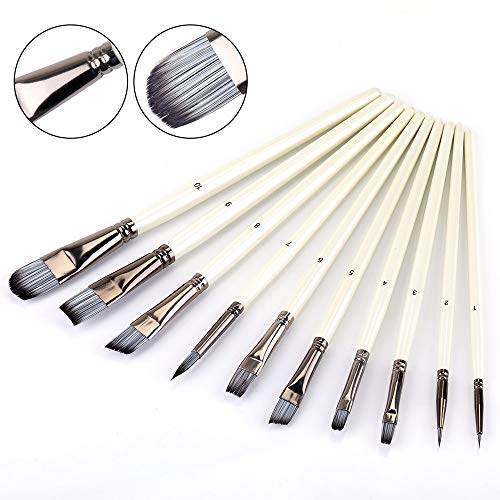 10 Piezas Pinceles de Pintura - Perfecto para Acuarela/Acrílico/Gouache/Aceite/Pintura de la Cara - Uso Múltiple - Nailon (Blanco)