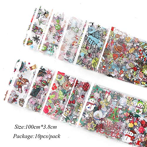 10 Rollos Christmas Floral Starry Sky Nail Art Transfer Sticker Pegatinas Uñas, Mwoot Nail Tips Wraps Foil Transfer Adhesive Glitters Clavo Tattoo Decoracion para Navidad diseño