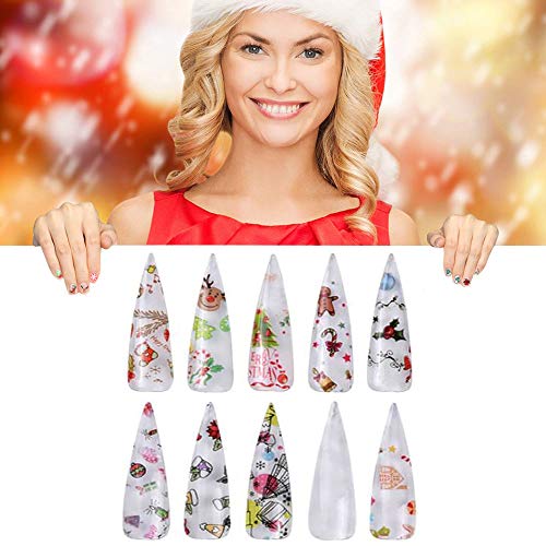 10 Rollos Christmas Floral Starry Sky Nail Art Transfer Sticker Pegatinas Uñas, Mwoot Nail Tips Wraps Foil Transfer Adhesive Glitters Clavo Tattoo Decoracion para Navidad diseño