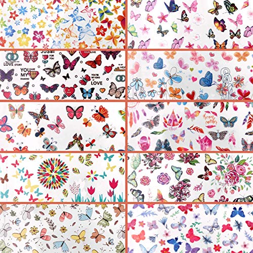 10 rollos de pegatinas de mariposa para uñas 4000 Pcs, Calcomanía acrílica para decoración de uñas, accesorios de flores para uñas con limas y tampón para uñas