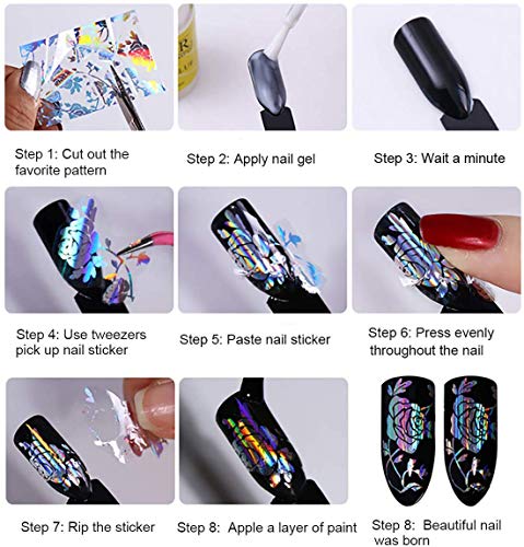 10 Rolls Nail Foil Transfer Sticker, Mwoot Holográfico Nail Stickers Tips Wraps Sticker Glitters Kit de decoración para manicura Acrílico DIY Decoración (2.6cm100cm)