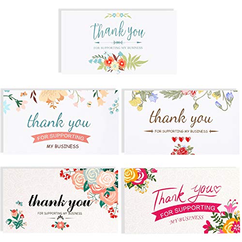 100 Piezas de Tarjetas de Thank You for Supporting My Business Tarjetas Coloridas de Apreciación de Flor Tarjetas de Felicitación de Negocios para Propietarios de Pequeñas Empresas, 2 X 3.5 Pulgadas