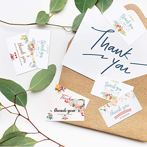 100 Piezas de Tarjetas de Thank You for Supporting My Business Tarjetas Coloridas de Apreciación de Flor Tarjetas de Felicitación de Negocios para Propietarios de Pequeñas Empresas, 2 X 3.5 Pulgadas