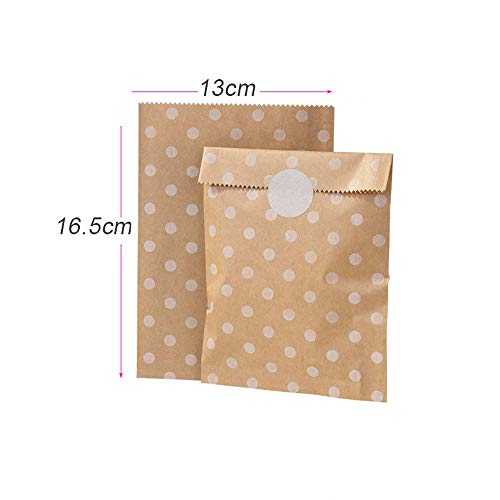 100pcs Bolsas Papel Kraft,Bolsas de Papel para Regalos Dulces de Galletas, yPegatinas Paquetes Decortivas de Regalo para Bodas de Cumpleaños de Navidad Bautismo, Golosinas, Nueces, Chocolates