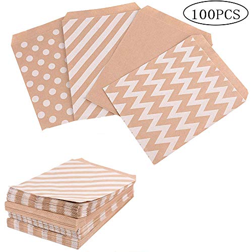 100pcs Bolsas Papel Kraft,Bolsas de Papel para Regalos Dulces de Galletas, yPegatinas Paquetes Decortivas de Regalo para Bodas de Cumpleaños de Navidad Bautismo, Golosinas, Nueces, Chocolates