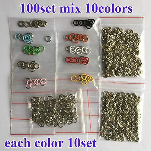 100set 9.5mm Metal Prong Snap Buttons Abrazaderas Prensa Remaches Poppers Deslizadores para niños Hebilla Para el cuidado de la piel Studs Snap Fasteners, mezclar 10 colores, 9.5mm 100set