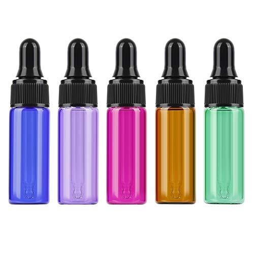 10pcs 5ml recargable ámbar vacío botella de vidrio gotero de aceite esencial con gotero y tapa para Carrier Oil Kit Bulk Essentials (mixing color)