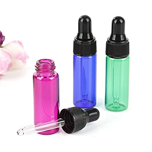 10pcs 5ml recargable ámbar vacío botella de vidrio gotero de aceite esencial con gotero y tapa para Carrier Oil Kit Bulk Essentials (mixing color)