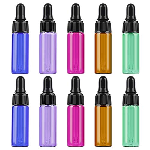 10pcs 5ml recargable ámbar vacío botella de vidrio gotero de aceite esencial con gotero y tapa para Carrier Oil Kit Bulk Essentials (mixing color)