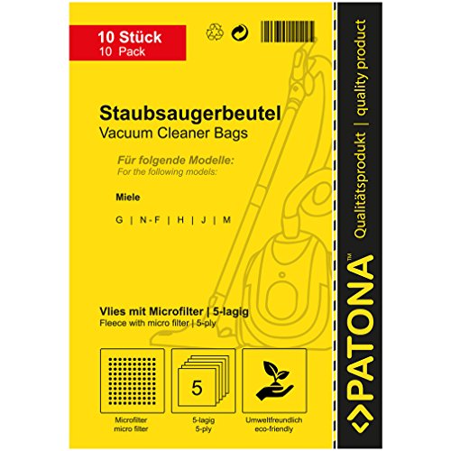 10x Bolsas de aspiradora para Miele F | G | H | J | M | N - Black Diamond, Black Jewel, Black Pearl - S 711, Blue Magic, Blue Moon 800, Blue Moon Plus, Blue Star - Brillant 2400, 3500, 4500, 7600, 8600 - Calypso, Caramel 700, Caribic - Cat & Dog 500, 700,