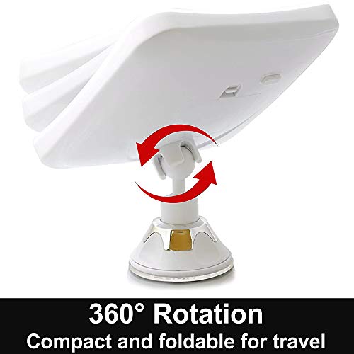 10X Espejo de Maquillaje con Aumento de con Luces LED - Ventosa de Bloqueo Fuerte, rotación de 360°, Compacto, portátil, Iluminado Mesa, baño, Espejo de Viaje - 16,2cm de Ancho