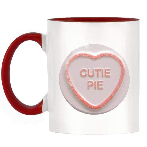 11 Ounces Coffee Mug, Coffee Mug Cutie Pie Retro Sweet Design Two Tone Mug With Red Handle And Inner 11Oz Ceramics