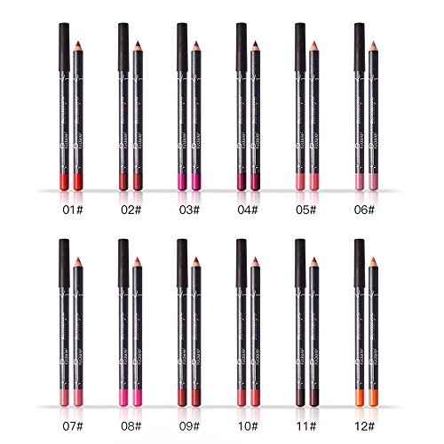 12 colores duradero labial a prueba de agua delineador de labios barra de lápiz de maquillaje lápiz labial