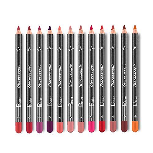 12 colores duradero labial a prueba de agua delineador de labios barra de lápiz de maquillaje lápiz labial
