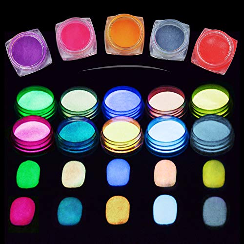 12 colores Polvo de fosforo de neon luminoso uñas purpurina polvo brillo en la oscuridad