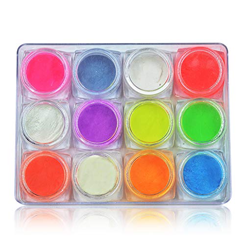 12 colores Polvo de fosforo de neon luminoso uñas purpurina polvo brillo en la oscuridad