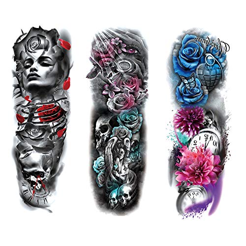 12 Hojas de tatuajes temporales para el brazo Pegatinas para hombres, mujeres Pegatinas de tatuajes temporales, Hombres, Mujeres, Tatuaje del brazo, Brazo completo, Media para el carnaval