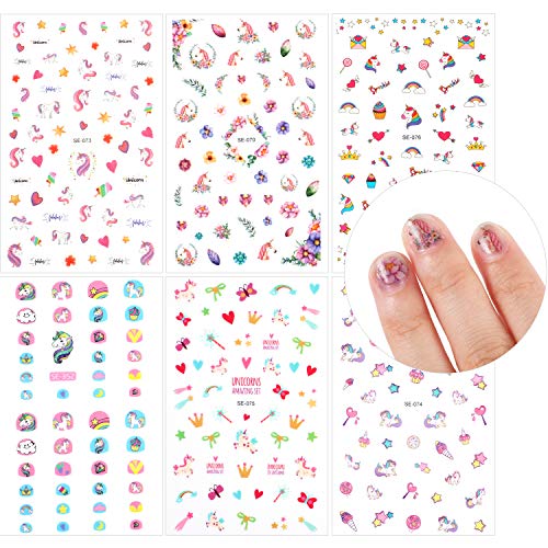 12 Hojas de Unicornio 3D Nail Art Stickers autoadhesivas Nail Art Decals Nail Tip Sticker Tattoo Decoraciones para la fiesta de cumpleaños regalo Favors