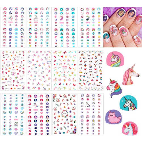 12 Hojas de Unicornio 3D Nail Art Stickers autoadhesivas Nail Art Decals Nail Tip Sticker Tattoo Decoraciones para la fiesta de cumpleaños regalo Favors