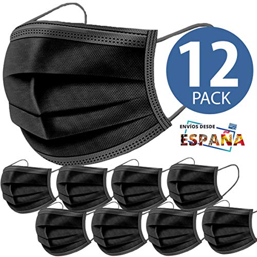 12 Mascarillas Negras · Higiénicas The Pink House. Máscaras no quirúrgicas. Desechables de 3 capas de protección
