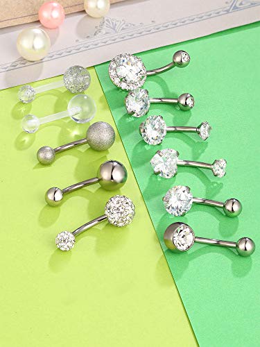 12 Piezas 14 G Piercing de Ombligo Botón Aro de Ombligo de Acero Inoxidable Piercing de Barra de Cuerpo, 12 Estilos (Conjunto de Colores 1)