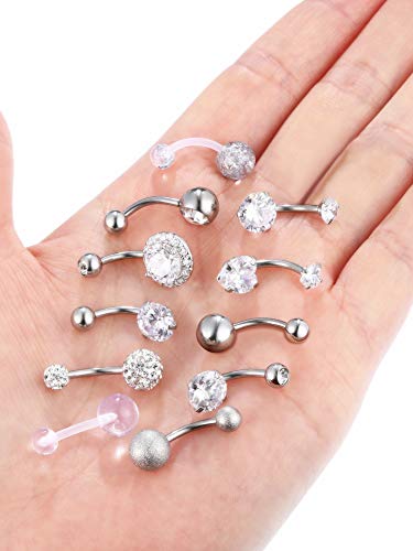12 Piezas 14 G Piercing de Ombligo Botón Aro de Ombligo de Acero Inoxidable Piercing de Barra de Cuerpo, 12 Estilos (Conjunto de Colores 1)