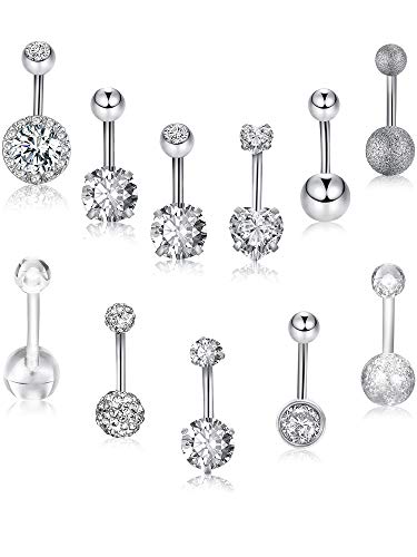 12 Piezas 14 G Piercing de Ombligo Botón Aro de Ombligo de Acero Inoxidable Piercing de Barra de Cuerpo, 12 Estilos (Conjunto de Colores 1)