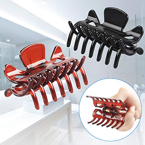 12 Piezas de Clips de Garra Clips de Pelo Antideslizantes de Plástico Pinzas para el Cabello Hebillas de Pelo para Mujeres y Chicas Mediano de 6cm (Negro y Marrón)