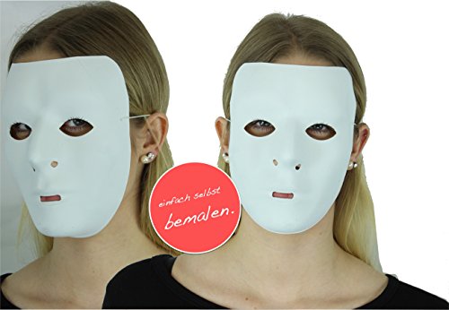 12 x Máscara teatral para enmascarar máscaras, máscaras anónimas, cara blanca completa sin pintar para damas y caballeros, niños para pintar en Carnaval y Carnaval, color blanco