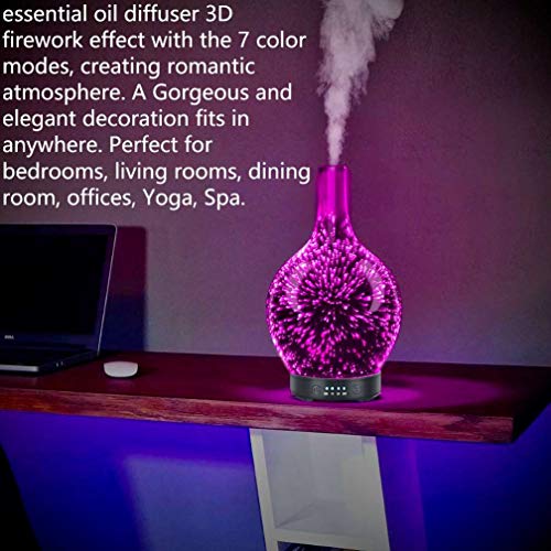 120ml Difusor de Aromas 3D Efecto, Difusor Aromaterapia con Luz Nocturna de 7 Colores, Humidificador Aceites Esenciales Ultrasónico, Humidificador Bebés con Lámpara Fragante, (fuegos Artificiales 3d)