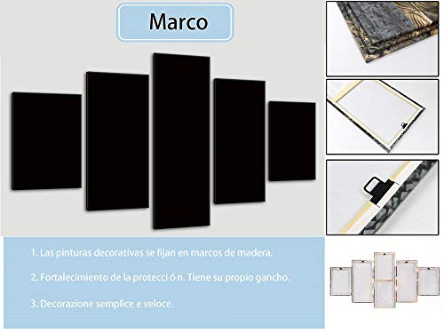 13Tdfc Cuadros Impresos En Lienzo Que Brillan En La Oscuridad 150X80Cm - 5 Piezas -Jesús El Señor Cristiano Católico Última Cena Religiosa- Premium Lienzo De Tejido No Tejido XXL