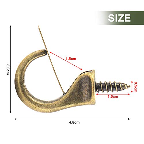 15 ganchos de pared atornillados suspendidos, ganchos de copa Ganchos de techo caídos Ganchos de bucle de tornillo (bronce)