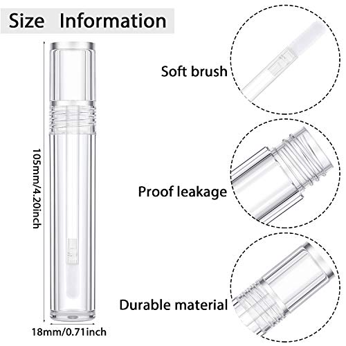 15 Tubos de Brillo de Labios Vacíos con Varita Envases de Brillo Labial Transparente de 5 ml Tubos de Bálsamo Labial Recargables con Tapones de Goma y 3 Jeringa de Plastico para Cosmético