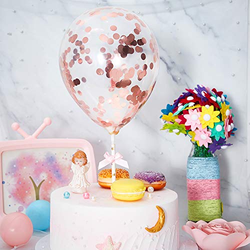18 Toppers Pastel de Globos Confeti Topper Magdalena Pastel de Mini Globos Topper Postre de Cumpleaños Globos 5 Pulgadas Mini Globos de Látex para Decoración Pastel Baby Shower Cumpleaños, Oro Rosa