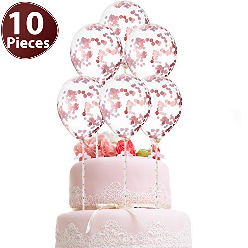 18 Toppers Pastel de Globos Confeti Topper Magdalena Pastel de Mini Globos Topper Postre de Cumpleaños Globos 5 Pulgadas Mini Globos de Látex para Decoración Pastel Baby Shower Cumpleaños, Oro Rosa