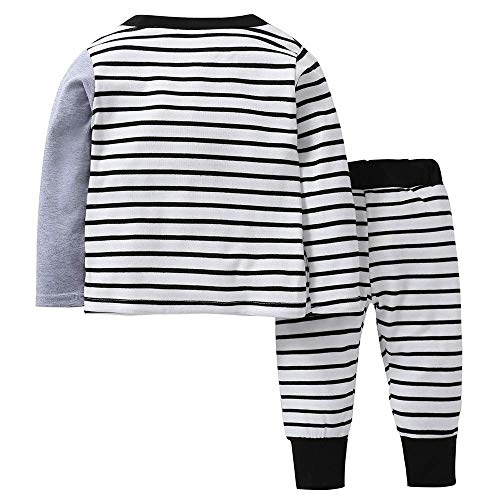 2-5 años Niño Niña Oso Rayado Patrón Tops Pantalones Otoño/Invierno Ropa Conjuntos (Blanco, 100)