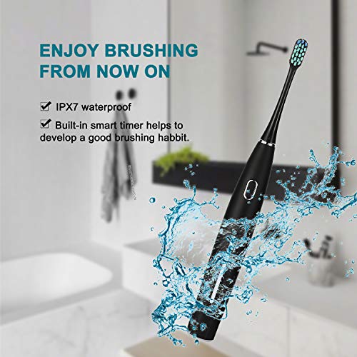 2 Cepillos de Dientes Eléctricos Sonic, 5 Modos 6 Cabezales de Repuesto Carga Rápida USB que Dura 30 Días, Cepillos de Dientes con Temporizador Inteligente Incorporado para Parejas y Familias