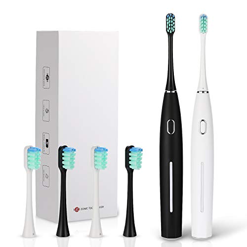 2 Cepillos de Dientes Eléctricos Sonic, 5 Modos 6 Cabezales de Repuesto Carga Rápida USB que Dura 30 Días, Cepillos de Dientes con Temporizador Inteligente Incorporado para Parejas y Familias