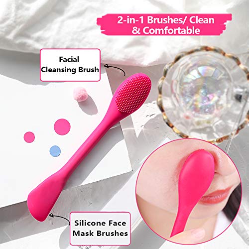 2 en 1 cepillo de limpieza facial de silicona suave manual y cepillo para mascarilla facial, cepillo de lavado suave para la cara, cepillos aplicadores faciales para aplicar máscaras faciales